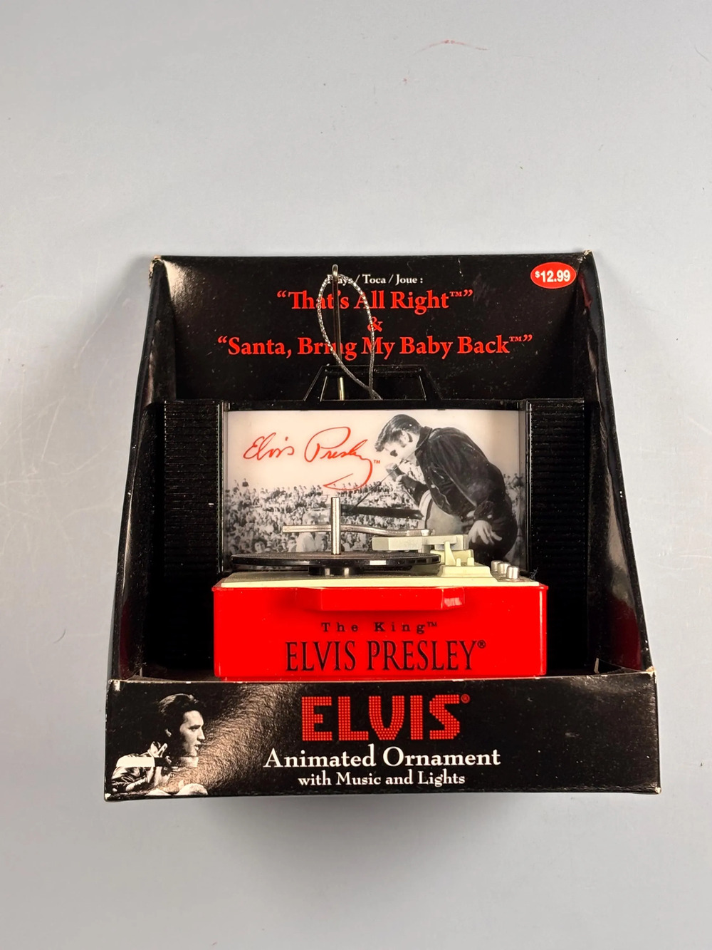 Elvis Presley Animated Christmas Ornament Record Player Music Lights 2013 New